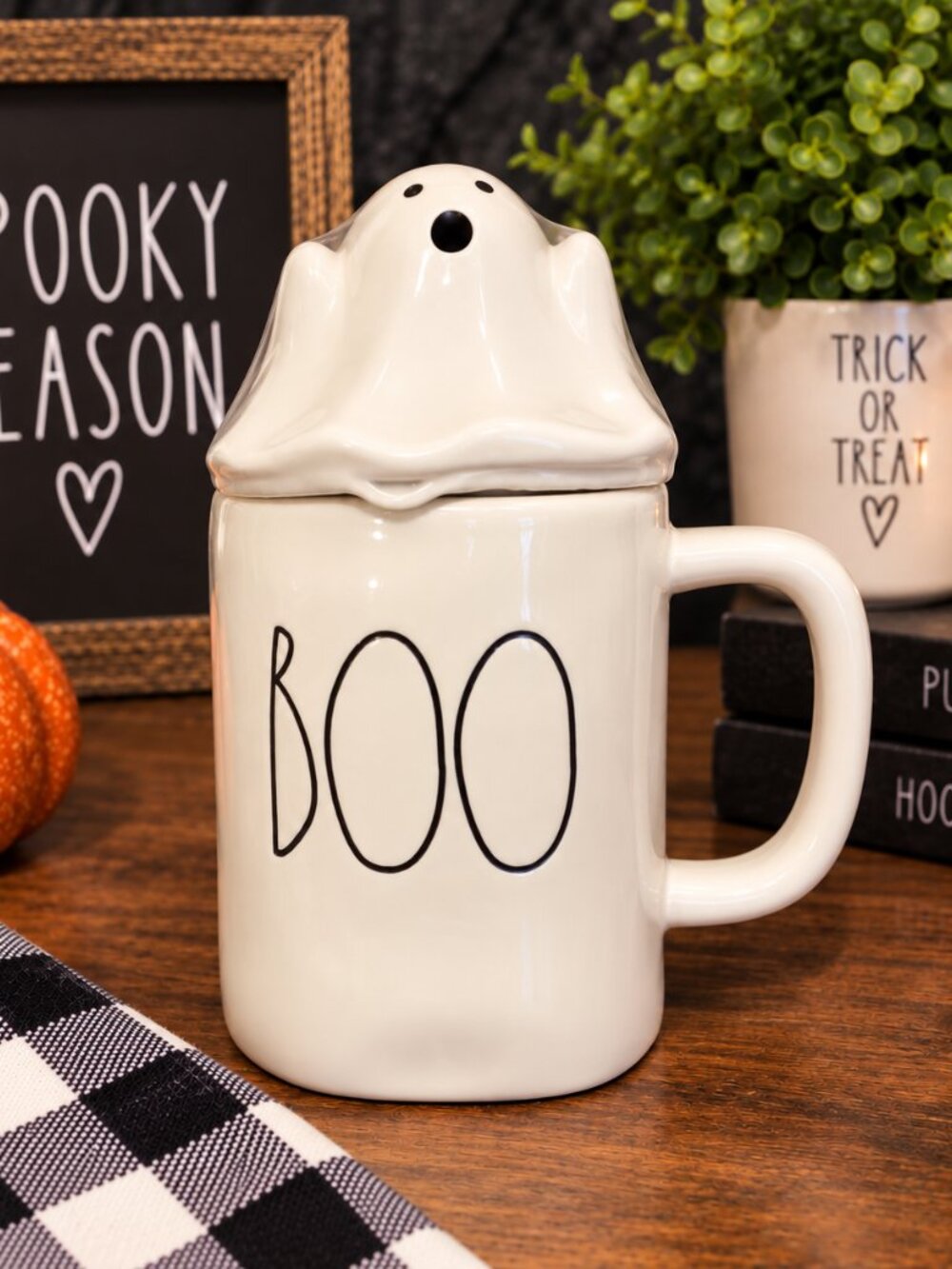 Rae Dunn BOO Mug with Ghost Topper Lid Halloween Ceramic NWT